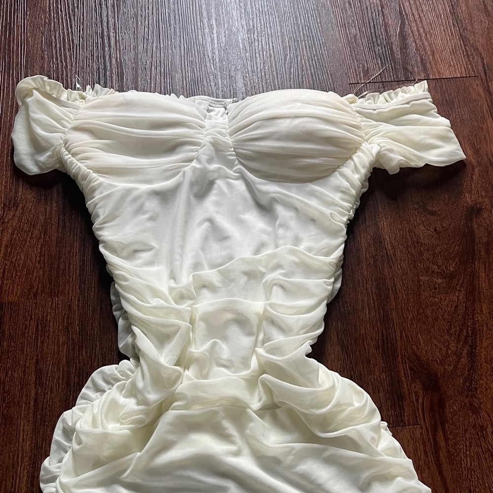 Elegant White Ruched Dress